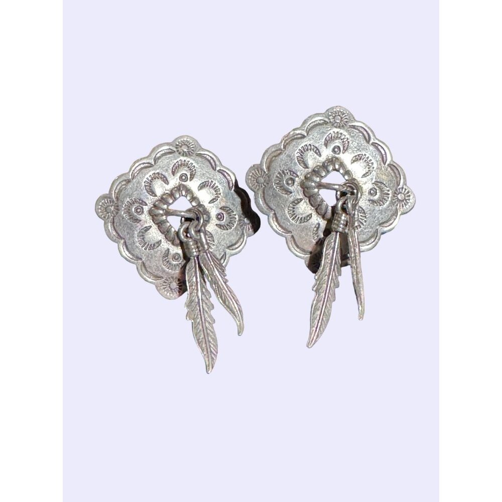JJ Jonette Southwestern Silver Feather Earrings, Native American Style Jewelry